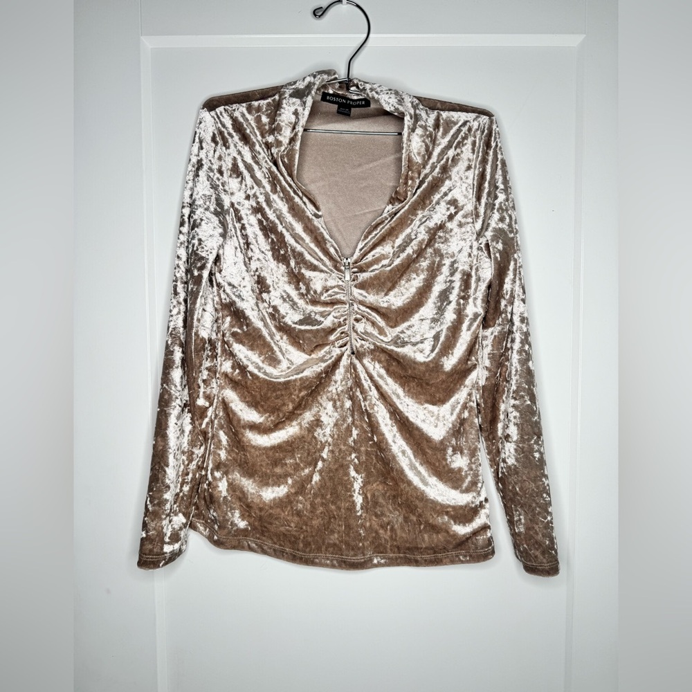 Boston Proper Women's Cream Velvet Blouse